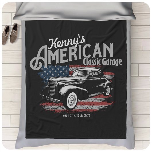 Personalisierte Amerikanische Vintage Autogarage Fleecedecke