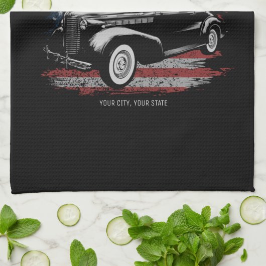 Personalisierte Amerikanische Vintage Autogarage Geschirrtuch (Gefaltet)