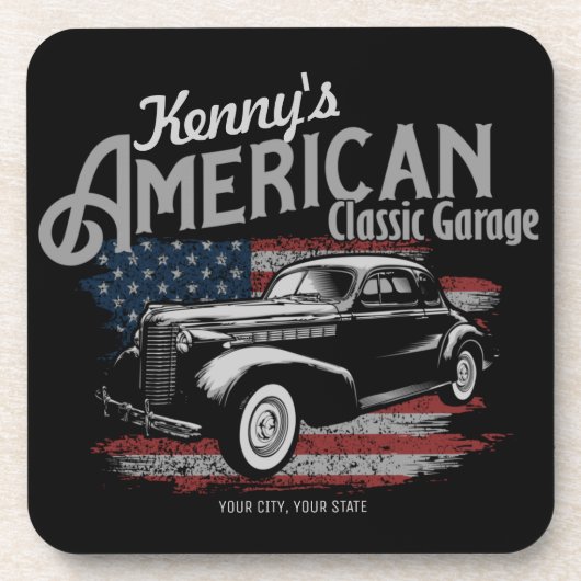 Personalisierte Amerikanische Vintage Autogarage Getränkeuntersetzer (Vorderseite)