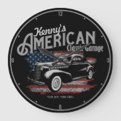 Personalisierte Amerikanische Vintage Autogarage Große Wanduhr (Vorderseite)
