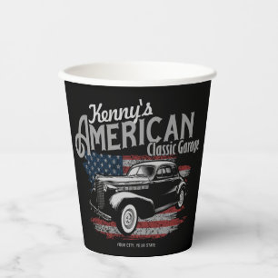Personalisierte Amerikanische Vintage Autogarage Pappbecher