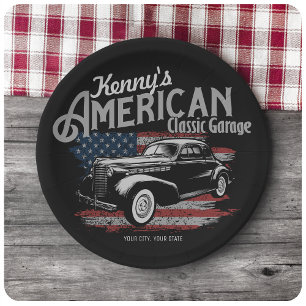 Personalisierte Amerikanische Vintage Autogarage Pappteller