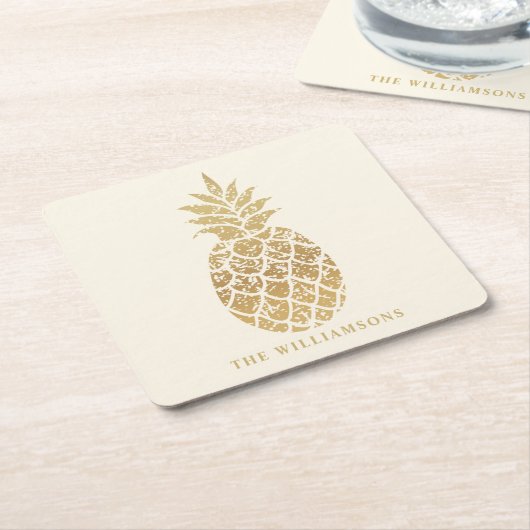 Personalisierte Ananas auf Elfenbein Rechteckiger Pappuntersetzer (angewinkelt)