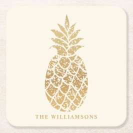 Personalisierte Ananas auf Elfenbein Rechteckiger Pappuntersetzer