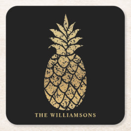 Personalisierte Ananas auf Schwarz Rechteckiger Pappuntersetzer