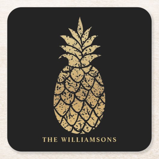 Personalisierte Ananas auf Schwarz Rechteckiger Pappuntersetzer (Vorderseite)