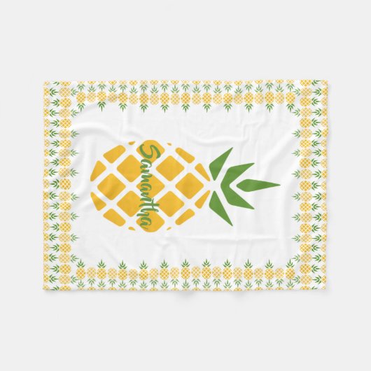 Personalisierte Ananas, bearbeitbarer weißer Hinte Fleecedecke (Vorderseite (Horizontal))