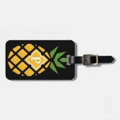 Personalisierte Ananas | bearbeitbares Schwarz Gepäckanhänger (Vorderseite horizontal)