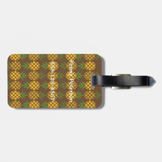 Personalisierte Ananas | Editable Brown Gepäckanhänger (Rückseite horizontal)