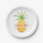 Personalisierte Ananas Gelb-Rosa Wasserfarbe Pappteller (Vorderseite)
