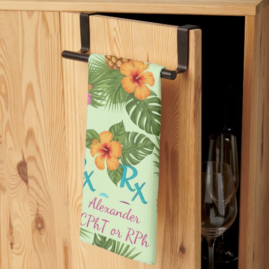 Personalisierte Ananas und Hibiskus Pharmacy Geschirrtuch (Drittel gefaltet)