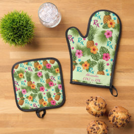Personalisierte Ananas und Hibiskus Pharmacy Ofenhandschuh & Topflappen-Set