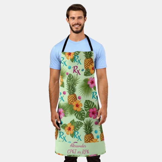 Personalisierte Ananas und Hibiskus Pharmacy Schürze (Getragen)