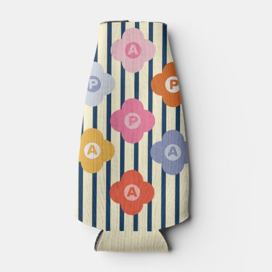 Personalisierte anfängliche Blumenstreifen Multico Flaschenkühler (Vorderseite)