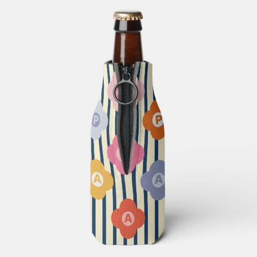 Personalisierte anfängliche Blumenstreifen Multico Flaschenkühler (Flasche Rückseite)