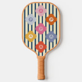 Personalisierte anfängliche Blumenstreifen Multico Pickleball Schläger (Vorderseite)