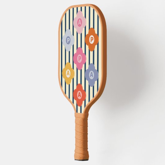 Personalisierte anfängliche Blumenstreifen Multico Pickleball Schläger (Links)