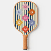 Personalisierte anfängliche Blumenstreifen Multico Pickleball Schläger (Rückseite)