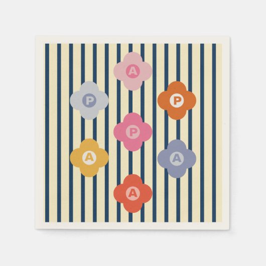 Personalisierte anfängliche Blumenstreifen Multico Serviette (Vorderseite)