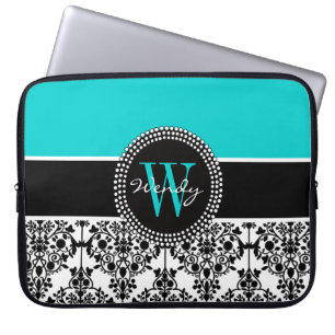 Personalisierte Anfangsbuchstaben Aqua Schwarz Dam Laptopschutzhülle