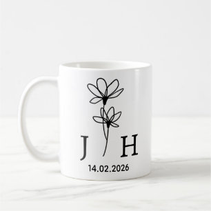 Personalisierte Anfangsbuchstaben, Datum Florales  Kaffeetasse