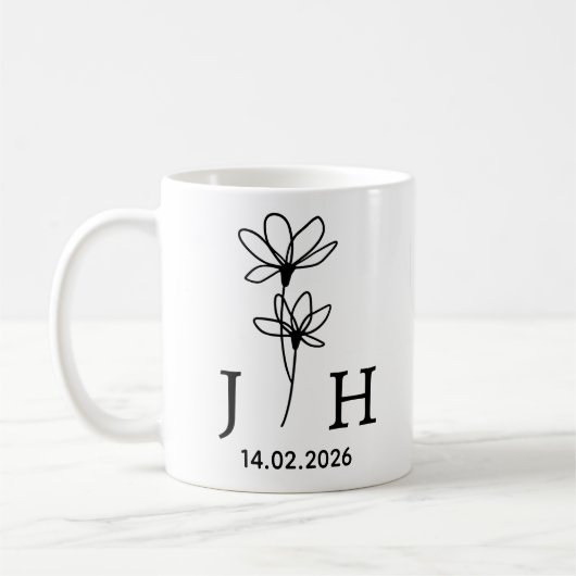 Personalisierte Anfangsbuchstaben, Datum Florales Kaffeetasse (Links)