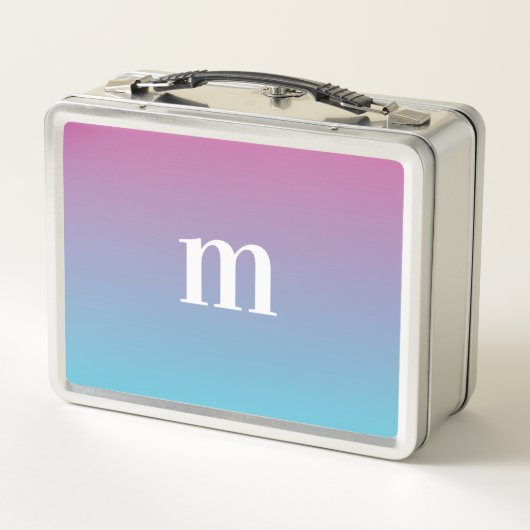 Personalisierte Anfangsfarbe Blau bis Farbe Ombre Metall Brotdose (Rückseite)