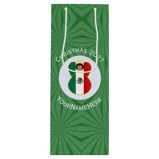 Personalisierte Angel-Weihnachtsflagge Geschenktüte Für Weinflaschen (Vorderseite)