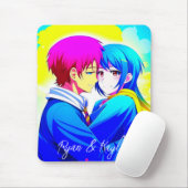 Personalisierte Anime Couple umarmt Rosa und Blau Mousepad (Mit Mouse)