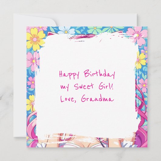 Personalisierte Anime Girl mit Kopfhörern Geburtst Karte (Rückseite)