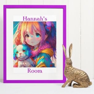 Personalisierte Anime Girl mit Welpe Poster