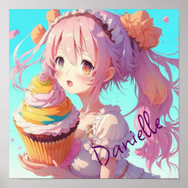 Personalisierte Anime Girl mit Whimsical Cupcake Poster
