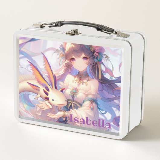 Personalisierte Anime Girl und Axolotl Metall Brotdose (Vorderseite)
