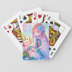 Personalisierte Anime Girl und Axolotl Spielkarten