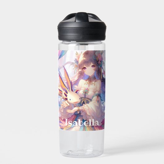 Personalisierte Anime Girl und Axolotl Trinkflasche (Vorderseite)