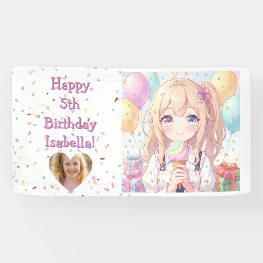 Personalisierte Anime-Mädchen-Eiscreme-Geburtstags Banner (Horizontal)