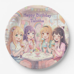 Personalisierte Anime-Mädchen-Eiscreme-Geburtstags Pappteller