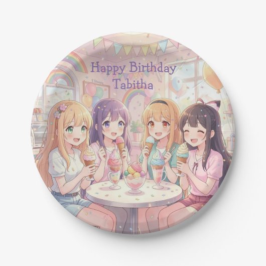 Personalisierte Anime-Mädchen-Eiscreme-Geburtstags Pappteller (Vorderseite)