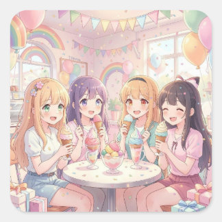 Personalisierte Anime-Mädchen-Eiscreme-Geburtstags Quadratischer Aufkleber