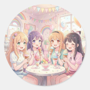 Personalisierte Anime-Mädchen-Eiscreme-Geburtstags Runder Aufkleber