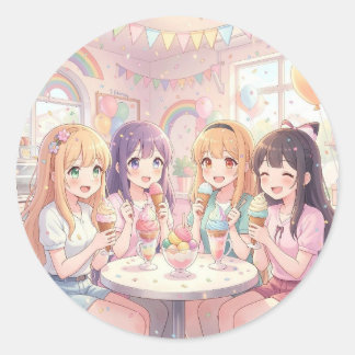 Personalisierte Anime-Mädchen-Eiscreme-Geburtstags Runder Aufkleber