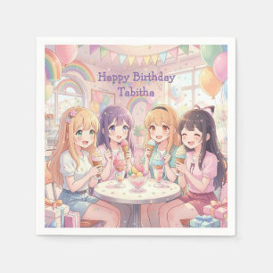 Personalisierte Anime-Mädchen-Eiscreme-Geburtstags Serviette