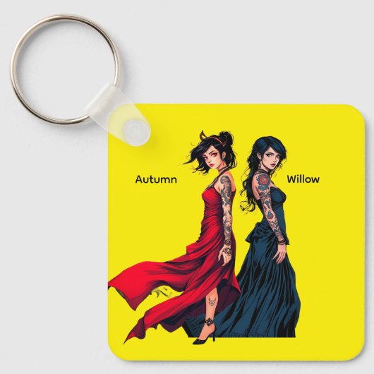 Personalisierte Anime-Tätowierte Mädchen Quadratis Schlüsselanhänger (Vorderseite)