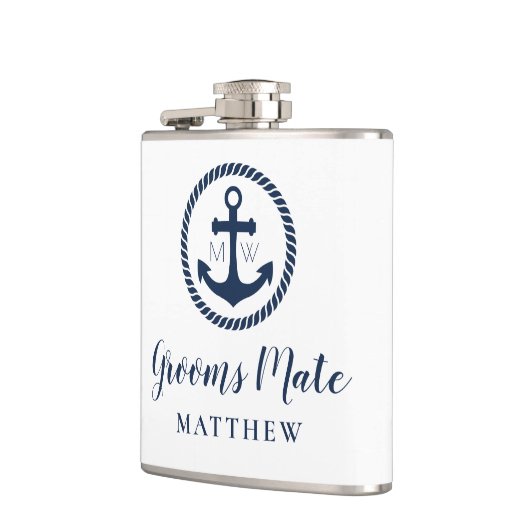 Personalisierte Anker Grooms Mate Nautische Trauze Flachmann (Links)