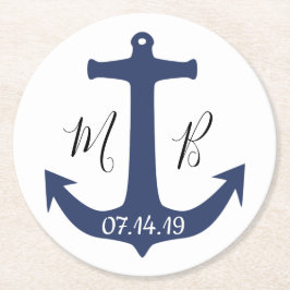 Personalisierte Ankerhochzeit Runder Pappuntersetzer
