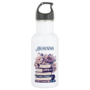Personalisierte antike Bücher und Rosen   Edelstahlflasche