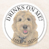 Personalisierte Apricot Golden Doodle Hochzeit Runder Pappuntersetzer (Vorderseite)