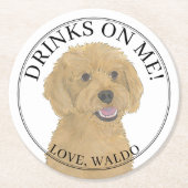 Personalisierte Apricot Golden Doodle Hochzeit Runder Pappuntersetzer (Vorderseite)