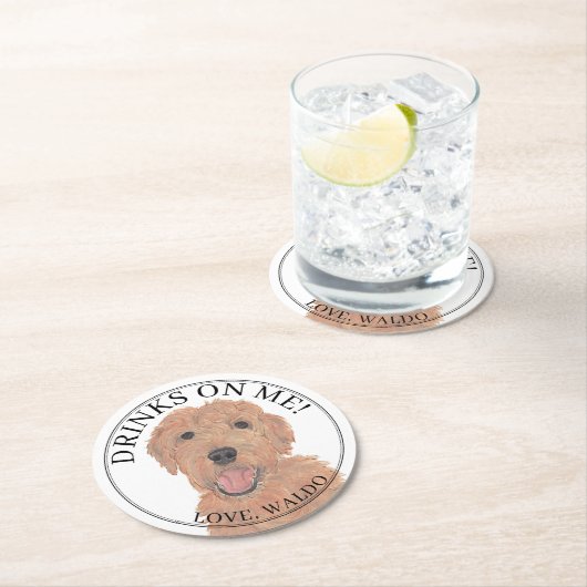 Personalisierte Apricot Golden Doodle Hochzeit Runder Pappuntersetzer (Vor Ort)