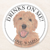 Personalisierte Apricot Golden Doodle Hochzeit Runder Pappuntersetzer (Vorderseite)